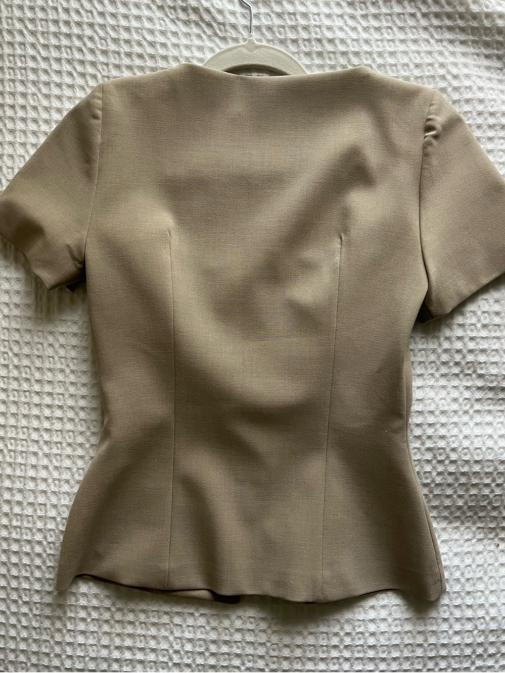 Zara Taupe Square Neck Short Sleeve Button Blouse - Picture 7 of 7